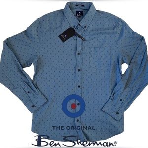NWT- Ben Sherman- Herringbone Majestic Blue Long-Sleeve- Sz M- $99 MSRP 🤩 👔
